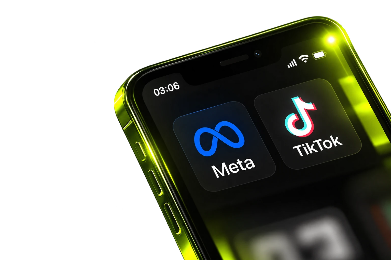 Teléfono con los íconos de Meta y TikTok